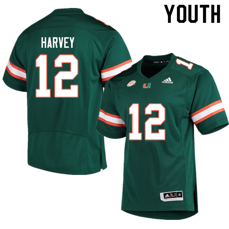 Adidas Miami Hurricanes Youth #12 Jahfari Harvey College Football Jerseys Sale-Green - Click Image to Close